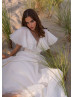 Flutter Sleeves Beaded Ivory Organza Chic Wedding Dress